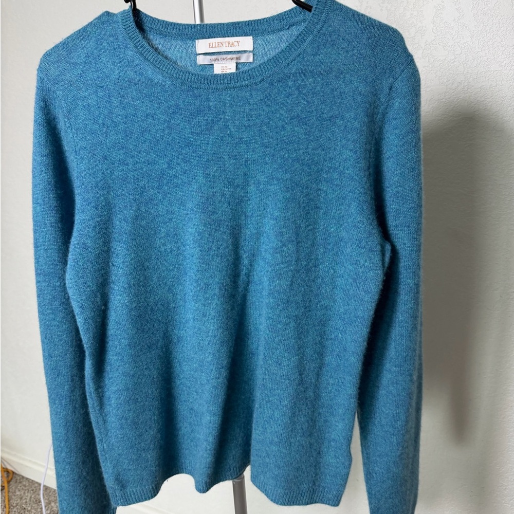 Ellen Tracy Women’s Teal Cashmere Crewneck Sweater